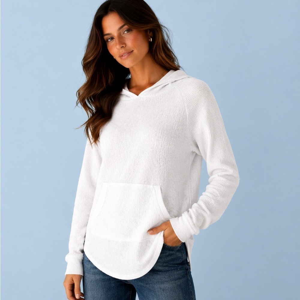 Aritzia White TNA Nevado Thermal Hoodie Sz Large Kangaroo Pocket Athleisure